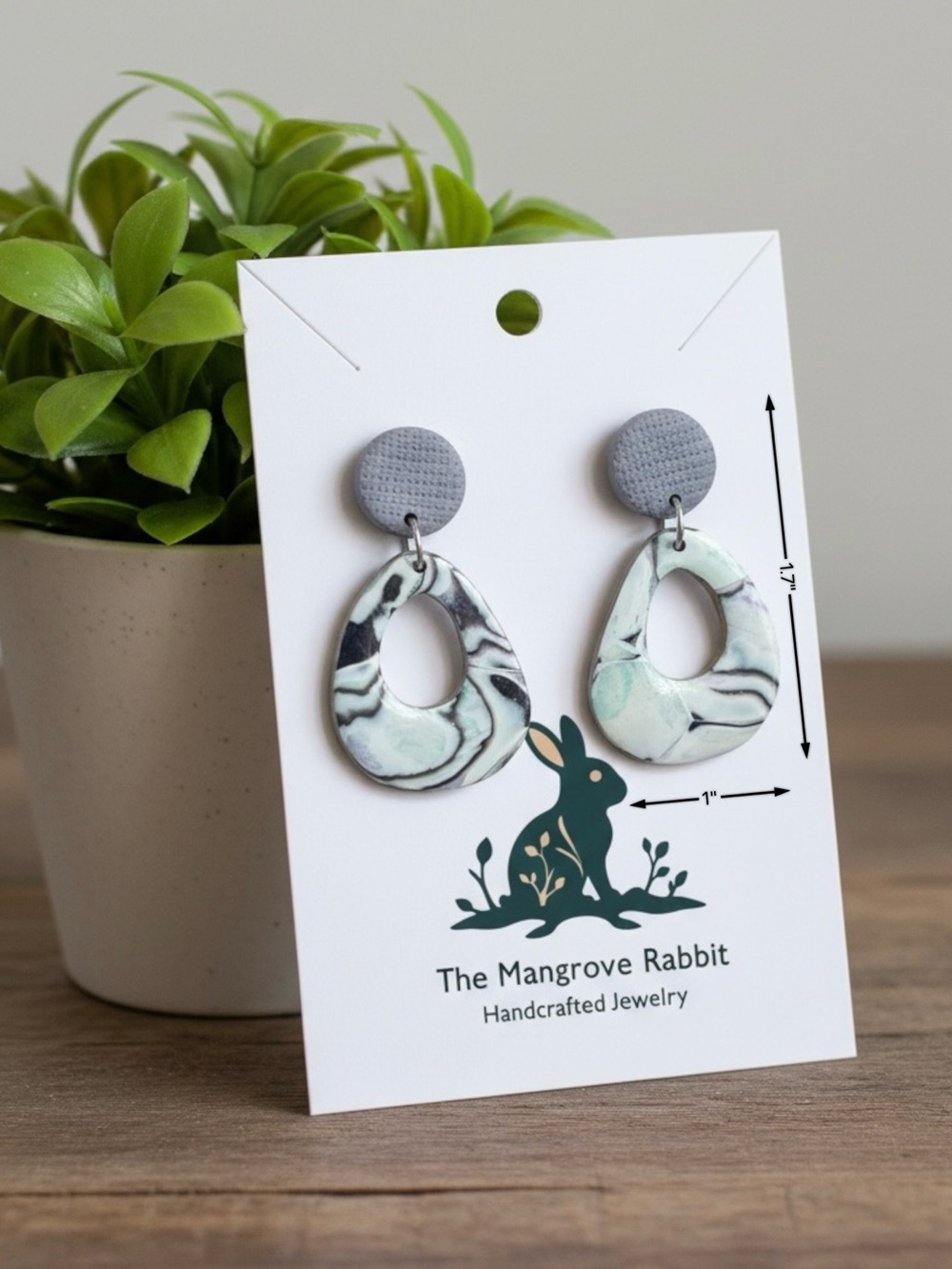 Handmade Pastel Blue Green Purple Watercolor Look Polymer Clay Dangle Earrings - Picture 5 of 12